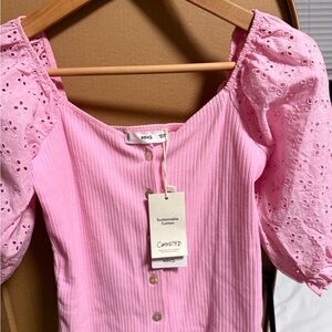 Mango Pink Ribbed Button-Down Top